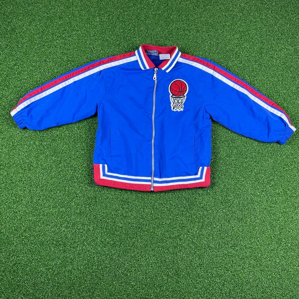 Vintage 1990s Kids Headquarters Blue Basketball Hoop Lined Mesh Bomber Jacket 4